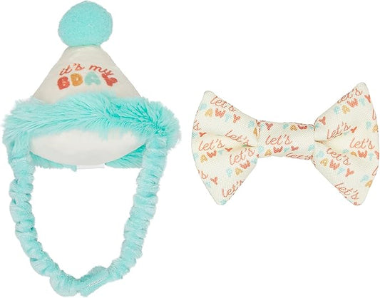 Pearhead It's My Bday Cat Hat and Let's Pawty Bowtie Set, Happy Birthday Cat Outfit, Pet Owner Gift