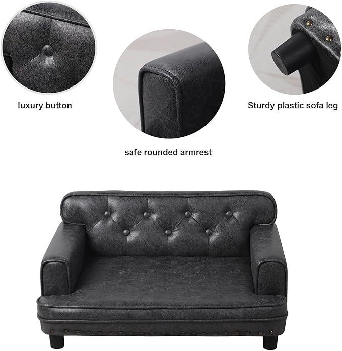 Dog Sofas and Chairs for Small Breeds/Cat Beds with Suede Fabric/Sturdy Wooden Frame Cat Sofa Chair/Dog Sofa Bed for Small Dog Using (Grey)