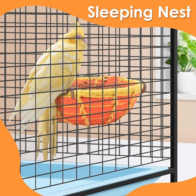 KATUMO Bird Nest, Parrot Breeding Nest Bed with Natural Coconut Fiber Bedding for Budgie, Parakeet, Cockatiel, Conure, Lovebird, Canary, Finch, Small Birds
