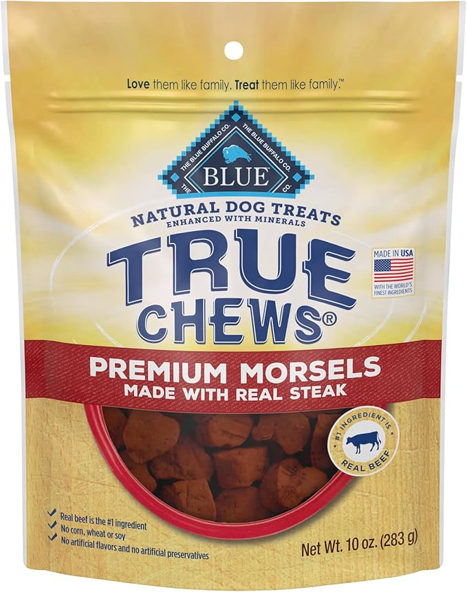 Blue Buffalo True Chews Premium Morsels Natural Dog Treats, Steak 10 oz Bag
