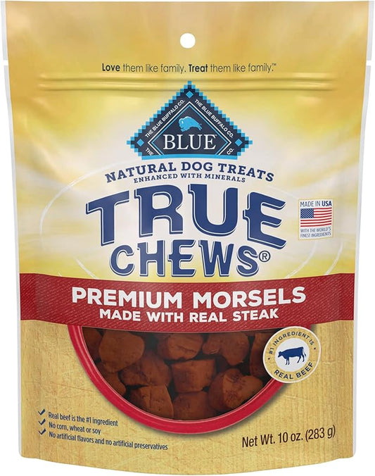 Blue Buffalo True Chews Premium Morsels Natural Dog Treats, Steak 10 oz Bag