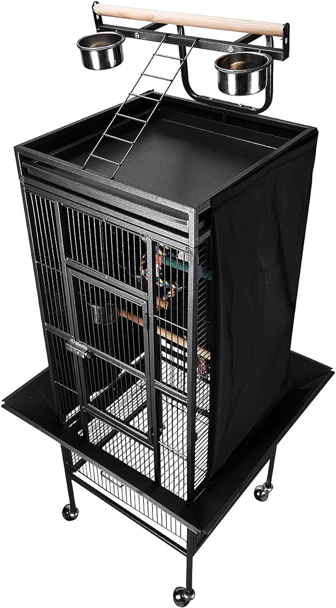Good Night Bird Cage Cover for Large Bird Cage with Play Top (Patent Pending), Black 61"