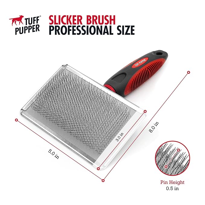 Tuff Pupper Slicker Dog Brush | Large Comb Head for Large & Medium Dogs | Pet Grooming Brush for Shedding Coat Fur | Gently Remove Tangled, Loose Undercoat and Mats Hair | Pet Grooming Brush Tool