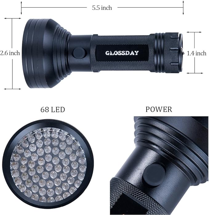 Blacklight Flashlight 68 LED UV Flashlight,Ultraviolet Flashlight Black Light Professional Pet Urine Detector for Dog/Cat Urine,Pet Stains,Hunting Scorpions