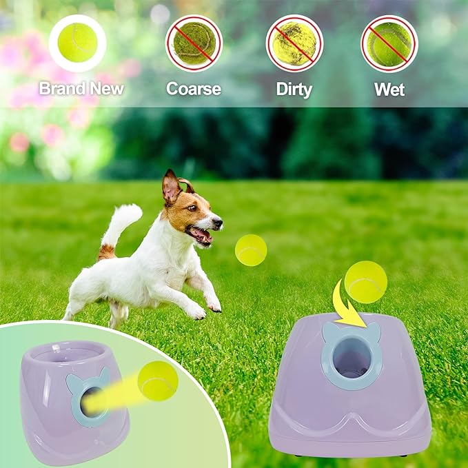 Dog Ball Throwing Machine Automatic Dog Ball Launcher for Small to Medium Sized Dogs, Dog Interactive Toy Pet Ball Thrower with Balls (Purple)