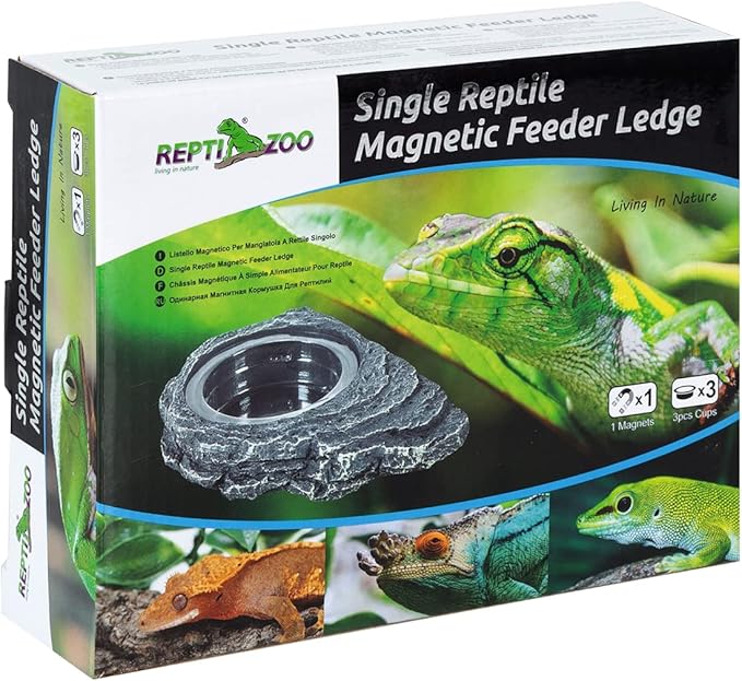 REPTIZOO Reptile Magnetic Feeder Ledge, Single Bowl Reptile Food Dish with 3PCS Feeding Cups Food Water Feeder for Crested Gecko Lizard Chameleon Pets