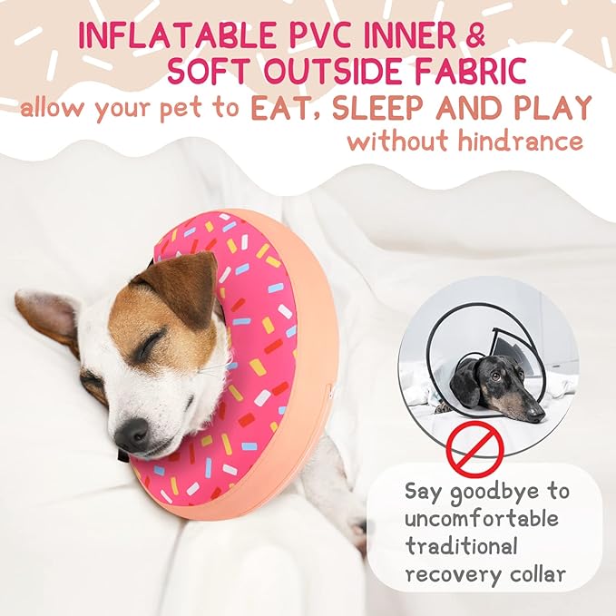 Supet Inflatable Dog Cone Collar for Medium Small Dogs, Soft Cone Collar for Dogs Cats, E Collar Dog Neck Donut Dog Puppy Doggie Cone Alternative After Surgery