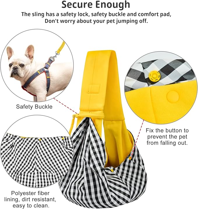 CUBY Dog and Cat Sling Carrier - Hands Free Reversible Pet Papoose Bag - Soft Pouch and Tote Design - Suitable for Puppy, Small Dogs Cats Outdoor (Yellow, Unadjustable strap)