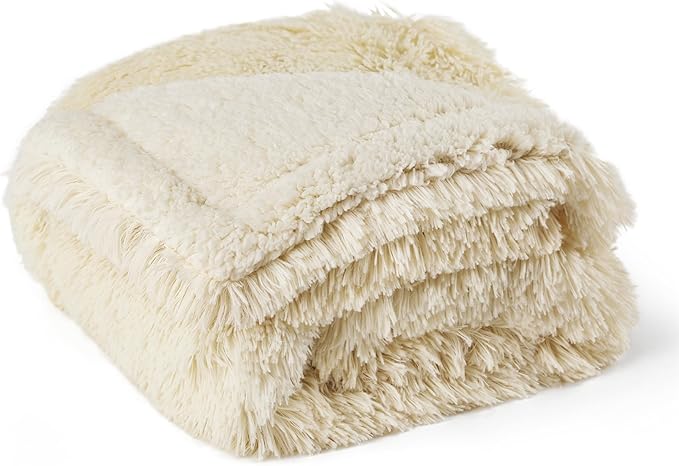 Bedsure Waterproof Dog Blankets for Large Dogs - Calming Cat Blanket for Couch Protector Washable, Long Faux Fur Pet Throw Blanket for Puppy, Reversible Furniture Protection, 40"x50", Cream