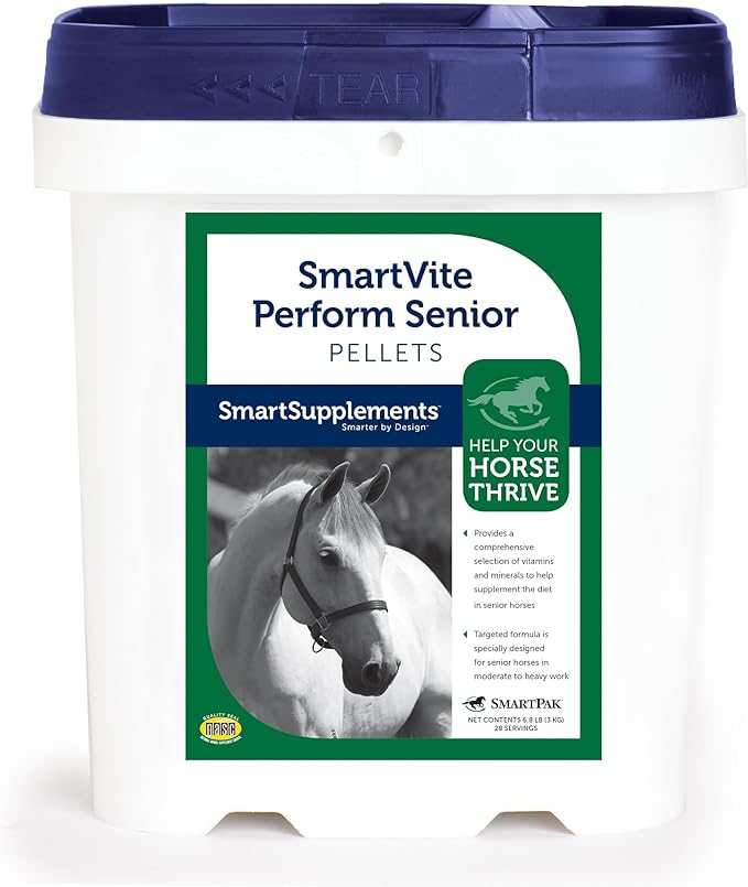 SmartPak SmartVite Perform Senior Pellets | Vitamin E, Magnesium Supplement for Senior Horses | Includes Vitamin C, B Complex, Manganese, Biotin and More | 12.5 lb Bucket