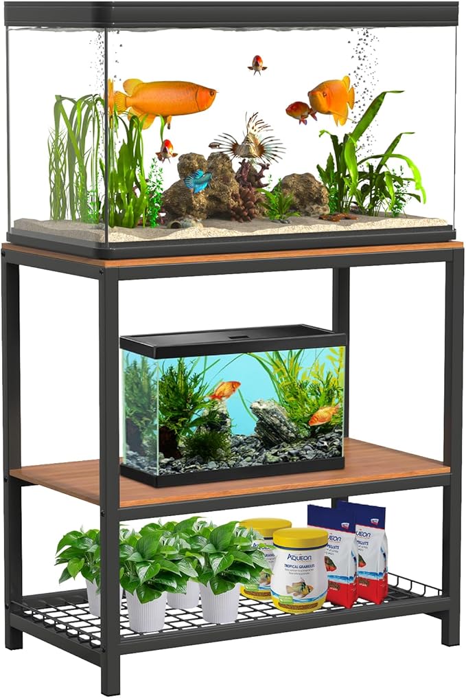 20 Gallon Aquarium Stand, 20 Gallon Fish Tank Stand, 29.5" L x 15.7" W x 30.7" H Metal Frame Reptile Tank Stand, Fish Tank Table Stand for Accessories Storage