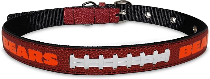 Pets First Tough Leather Pet Collar NFL Chicago Bears Premium Dog Collar, Limited Edition, Size Large. Best & Strongest Heavy-Duty Dog Collar!, 20-29" Long & 1" Wide, CHI-3081-LG