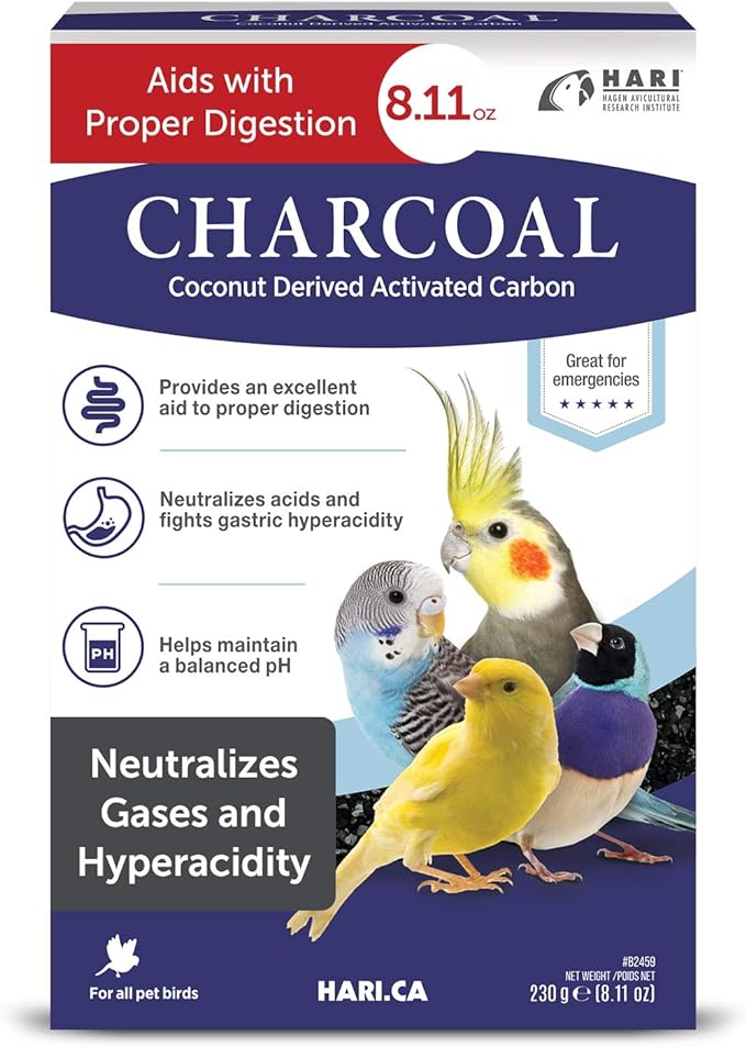 Hari Bird Charcoal, Coconut Derived Activated Charcoal, Aid in Digestion and Eliminate Toxins, Hagen Supplement for All Birds, 8.11 oz