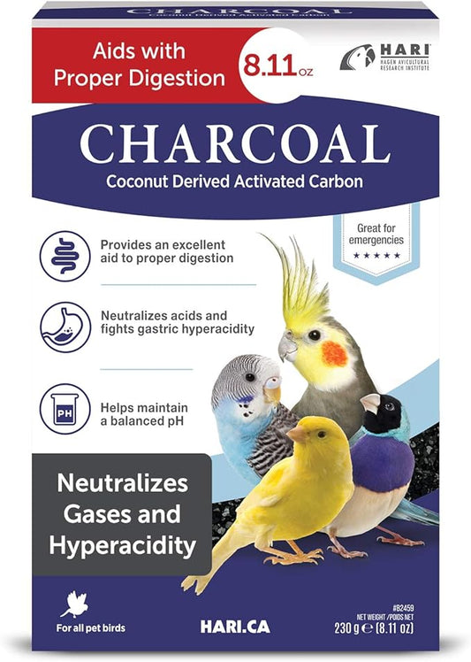 Hari Bird Charcoal, Coconut Derived Activated Charcoal, Aid in Digestion and Eliminate Toxins, Hagen Supplement for All Birds, 8.11 oz