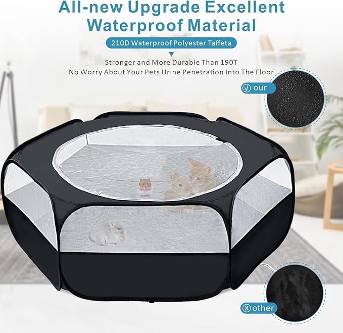 XIRGS Small Animal Playpen, Waterproof Small Pet Cage Tent Portable Outdoor Exercise Yard Fence with Top Cover Anti Escape Yard Fence for Kitten/Cat/Rabbits/Bunny/Hamster/Guinea Pig/Chinchillas