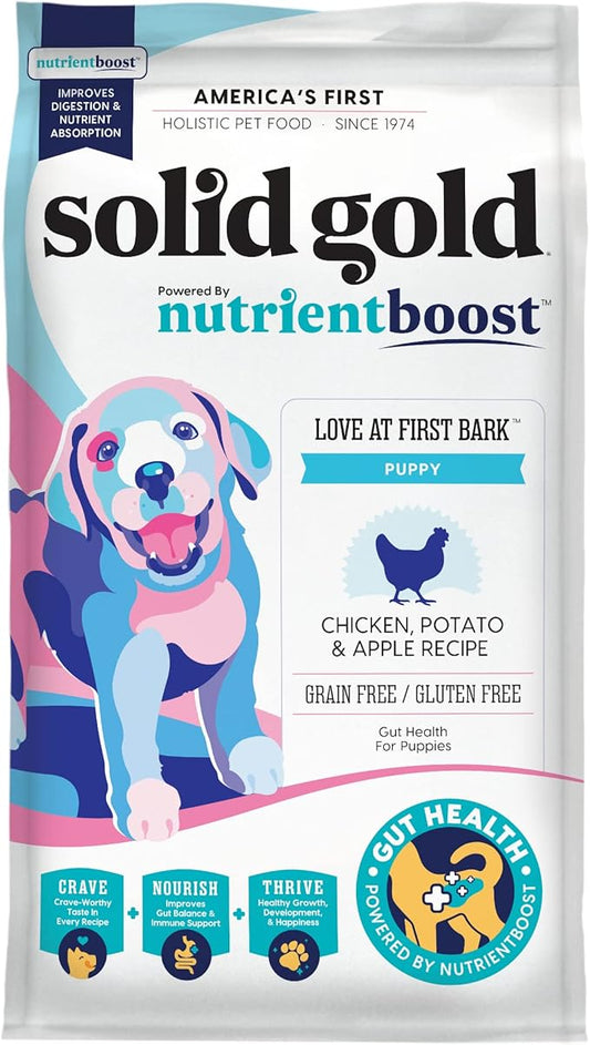 Solid Gold Dry Puppy Food w/Nutrientboost - Made with Real Chicken & Nutritious Superfoods - Love at First Bark Grain Free Puppy Dry Food for Healthy Growth, Energy and Gut Wellness - 22 LB Bag