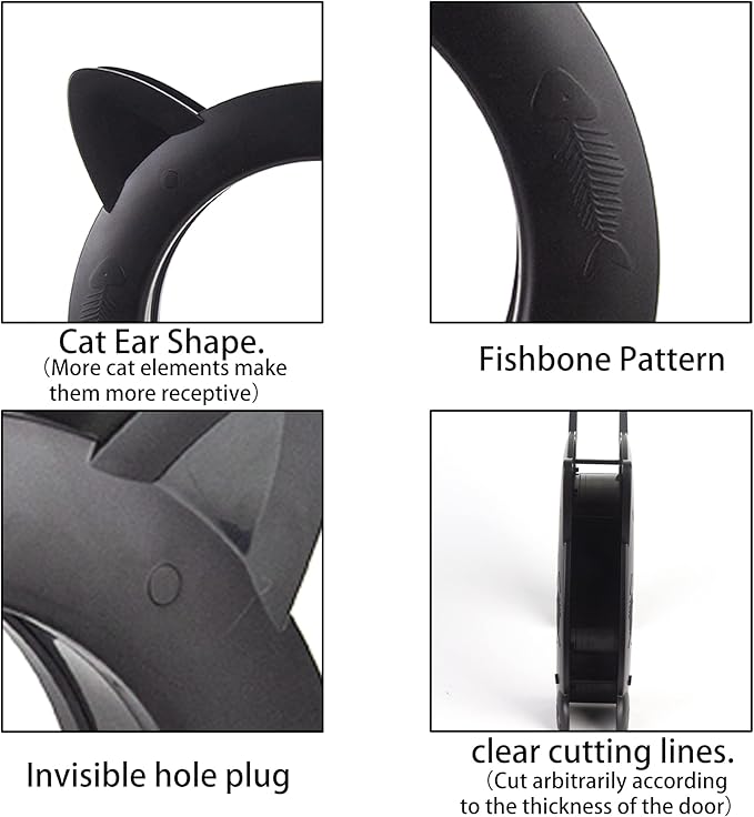 Cat Door Interior Door No-Flap Cat Door Fits Both Solid and Hollow Indoors Door Pet Doors for Cat, Easy DIY Setup (Black,L)