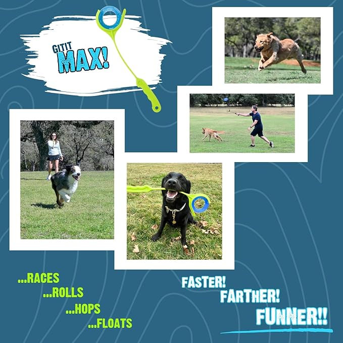 MAX! - Launcher + Ring, Epic Fetch Dog Toy, Slobberless/Clean Hands Loading, for Medium to Large Dogs