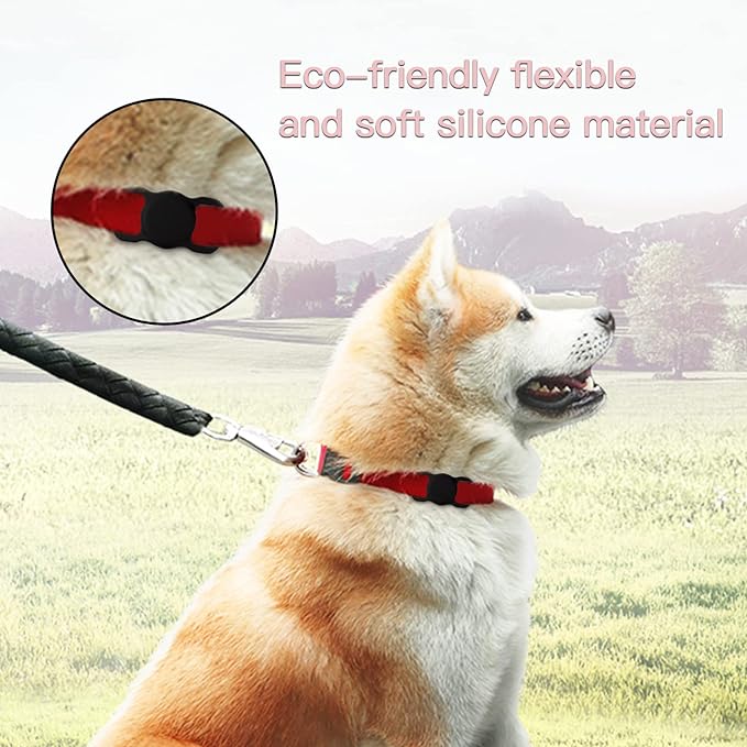 PuppyDoggy 2 Pack Holder for Collar, Dog Cat Case, Silicone Case Waterproof, Scratch-Resistant, Anti-Lost & 1 Pack Keychain Holder for Bag, Suitcase (Large, Purple)