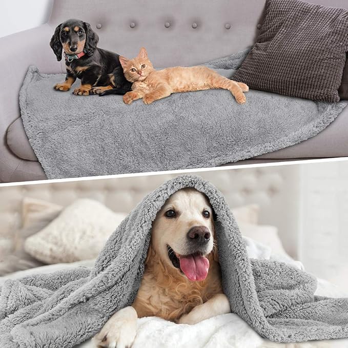 PetAmi Fluffy Waterproof Dog Blanket for Small Medium Dogs, Soft Warm Pet Sherpa Throw Pee Proof Couch Cover, Reversible Cat Puppy Bed Blanket Sofa Protector, Plush Washable Pad (Light Grey, 24x32)