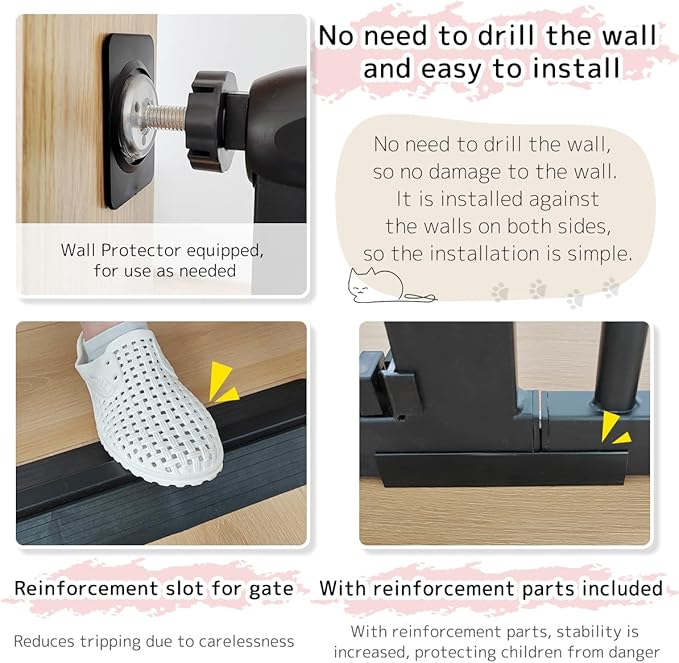 Extra Tall Pet Gate 55.12" High Pressure Mounted 59.25"-63.38" Extra Wide (9 Sizes) 1.37" Gap for Cat Dog Children Stairs Doorway Hallway No Drilling Auto-Close (59.25"-63.38", Black)