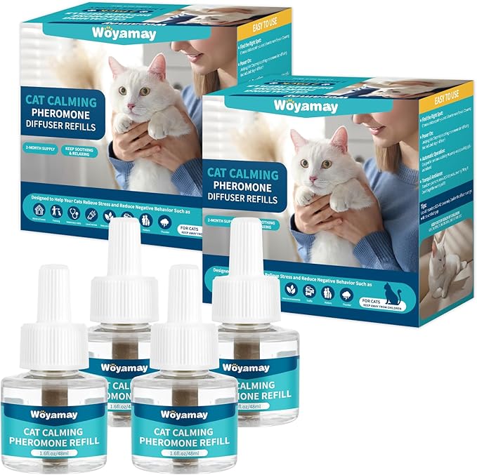 Cat Calming Diffuser Refills - 4 Pack Cat Pheromones Calming Diffuser for Cat Anxiety Relief, Cat Pheromone Diffuser, 120 Days Pheromone Diffuser to Calm Cats, Fits All Common Diffuser Heads