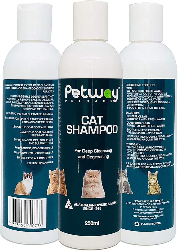 Petway Petcare Cat Shampoo, Anti Dandruff Shampoo for Deep Cleanse & Degreasing, Removes Excess Oils, Dirt and Dandruff, pH Balanced, Parabens & Sulfates Free, Cruelty Free, 8.5 Fl Oz (250ml)