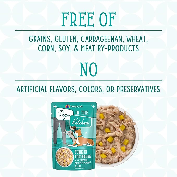 Weruva Dogs in The Kitchen, Funk in The Trunk with Chicken Breast & Pumpkin Au Jus Dog Food, 2.8Oz Pouch (Pack of 12)