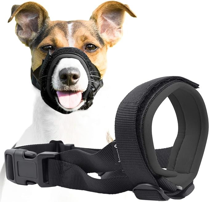 Gentle Muzzle Guard for Dogs - Prevents Biting and Unwanted Chewing Safely Secure Comfort Fit - Soft Neoprene Padding – No More Chafing – Training Guide Helps Build Bonds with Pet (L, Grey)