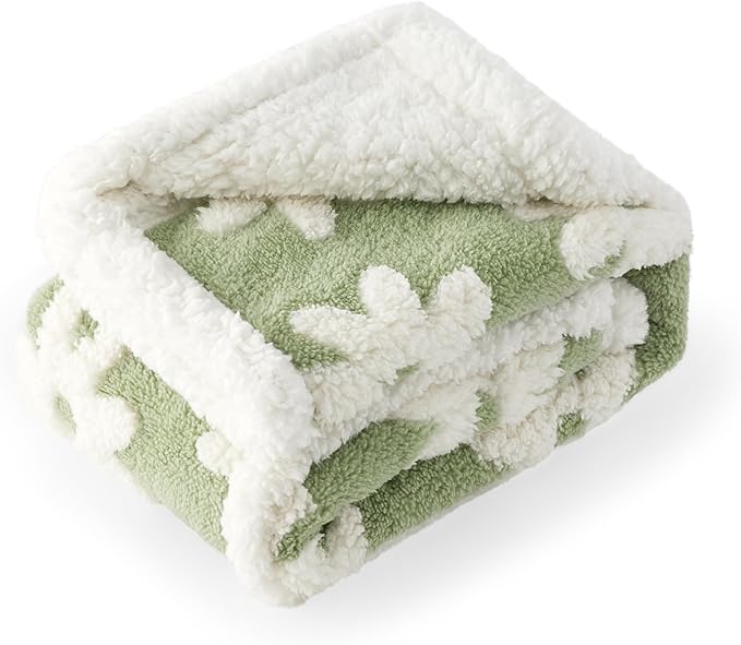 Lesure Waterproof Dog Blanket for Medium Dogs - Washable Double Sided Dog Blankets with Warm Jacquard Shag and Soft Sherpa Fleece, Pet Cat blanket for Couch Protection, 3D Textured Cloud, Green