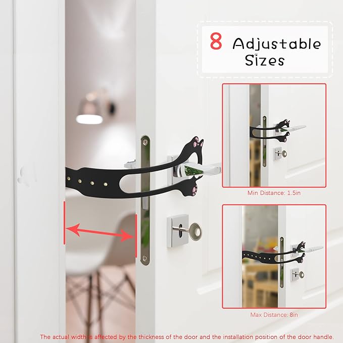 Cat Door Latch Holder,【8 Adjustable Sizes】 Stronger Flex Cat Door Stopper, Keep Door Open 1.5" to 8", Let's Cats in and Keeps Dogs Out of Litter & Food, No Tool Required & No Wall Damage