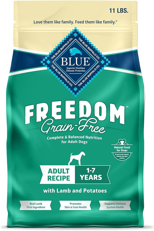 Blue Buffalo Freedom Grain-Free Dry Dog Food, Complete & Balanced Nutrition for Adult Dogs, Made in the USA With Natural Ingredients, Lamb & Potatoes, 11-lb. Bag