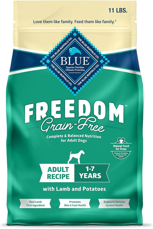 Blue Buffalo Freedom Grain-Free Dry Dog Food, Complete & Balanced Nutrition for Adult Dogs, Made in the USA With Natural Ingredients, Lamb & Potatoes, 11-lb. Bag