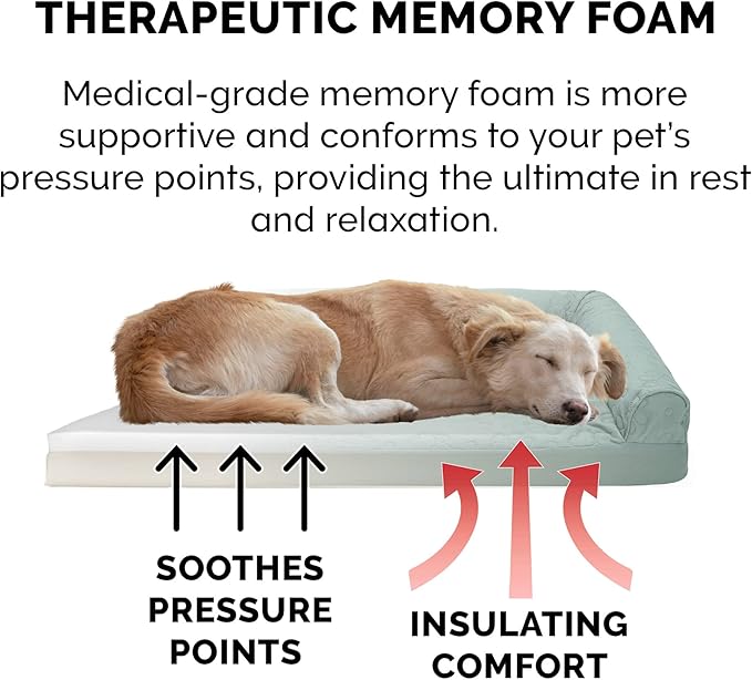 Furhaven Memory Foam Dog Bed for Large Dogs w/ Removable Bolsters & Washable Cover, For Dogs Up to 95 lbs - Pinsonic Quilted Paw L Shaped Chaise - Iceberg Green, Jumbo/XL