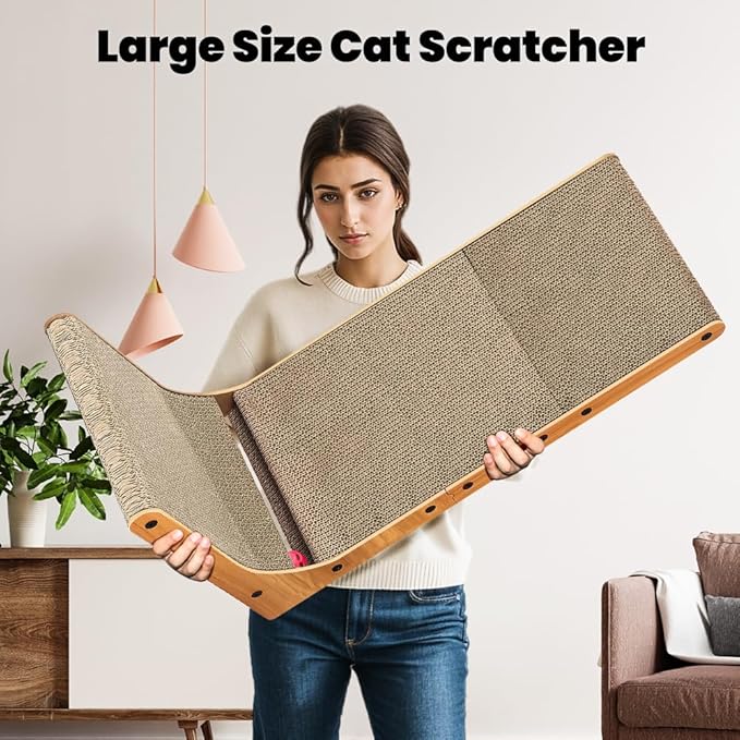 Petslucent Cat Scratcher, 26.8 Inch L Shape Cat Scratching Board with Box, Cat Scratching Cardboard with Ball Toy for Indoor Cats, Large Size