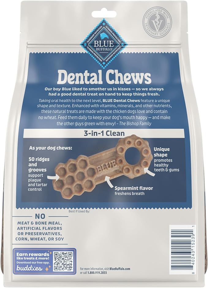 Blue Buffalo Dental Chews Small Natural Dog Treats, Chicken & Spearmint 11.3-oz Bag (28 Count)