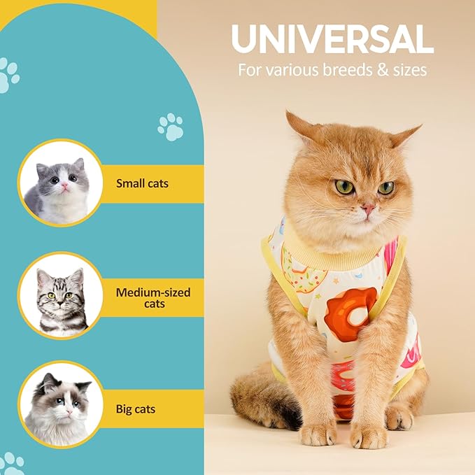 Avont Cat Recovery Suit - Kitten Onesie for Cats After Surgery, Cone of Shame Alternative Surgical Spay Suit for Female Cat, Post-Surgery or Skin Diseases Protection -Donut(M+)