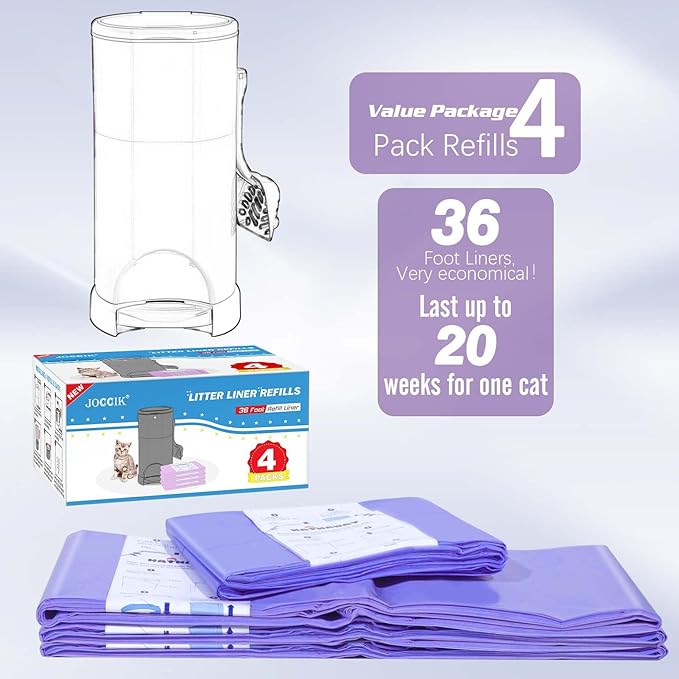 Litter Refill Bags Compatible with Litter Champ, 4 Pack One 36 Foot Litter Waste Receptacle Refill Liners