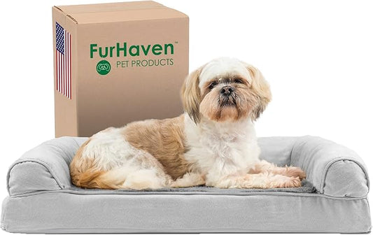 Furhaven Orthopedic Dog Bed for Medium/Small Dogs w/ Removable Bolsters & Washable Cover, For Dogs Up to 35 lbs - Plush & Suede Sofa - Gray, Medium