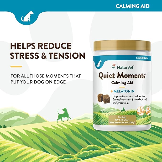 NaturVet Quiet Moments Calming Aid Dog Supplement, Helps Promote Relaxation, Reduce Stress, Storm Anxiety, Motion Sickness for Dogs (Quiet Moments, 180 Soft Chews)