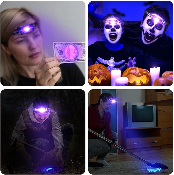 SEVENKA 2in1 UV Headlamp Flashlight Black Light, Rechargeable LED Hands Free UV Blacklight 395nm, Mini Head Lamp with White & UV Light, Pet Urine Detector for Dog/Cat Urine Stains, Bed Bug, Scorpions