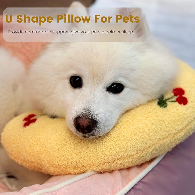 Cutated Dog Calming Pillow Dog Neck Pillow Cat Pillow for Indoor Small Pet Dogs and Cats (Yellow)