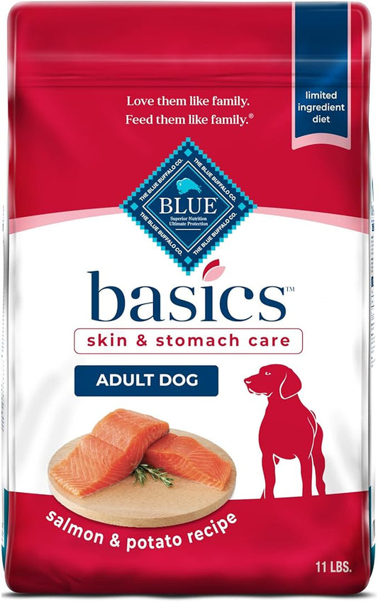 Blue Buffalo Basics Adult Dry Dog Food for Skin & Stomach Care, Limited Ingredient Diet, Made in the USA with Natural Ingredients, Salmon & Potato Recipe, 11-lb. Bag