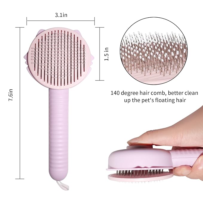 Self Cleaning Brush for Cats and Dogs.Cat Brushes for Indoor Cats.Pet Grooming Self Cleaning Brushes for Cats & Dogs.Pet Grooming Brush Tool Gently Removes Loose Undercoat. (Pink Purple)