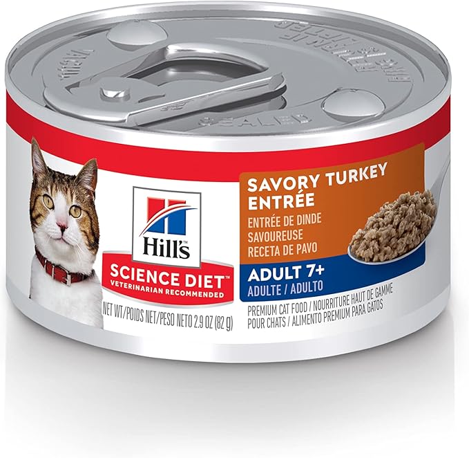 Hill's Science Diet Adult 7+, Senior Adult 7+ Premium Nutrition, Wet Cat Food, Turkey Minced, 2.9 oz Can, Case of 24