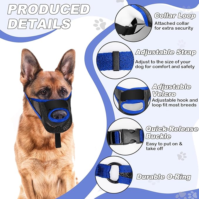 Dog Muzzle, Soft Air Mesh Muzzle for Small Medium Large Dogs Anti Biting Barking Chewing Scavenging, Breathable Adjustable Loop Pets Muzzle with Front Opening Design Allows Panting Drinking (Blue, S)