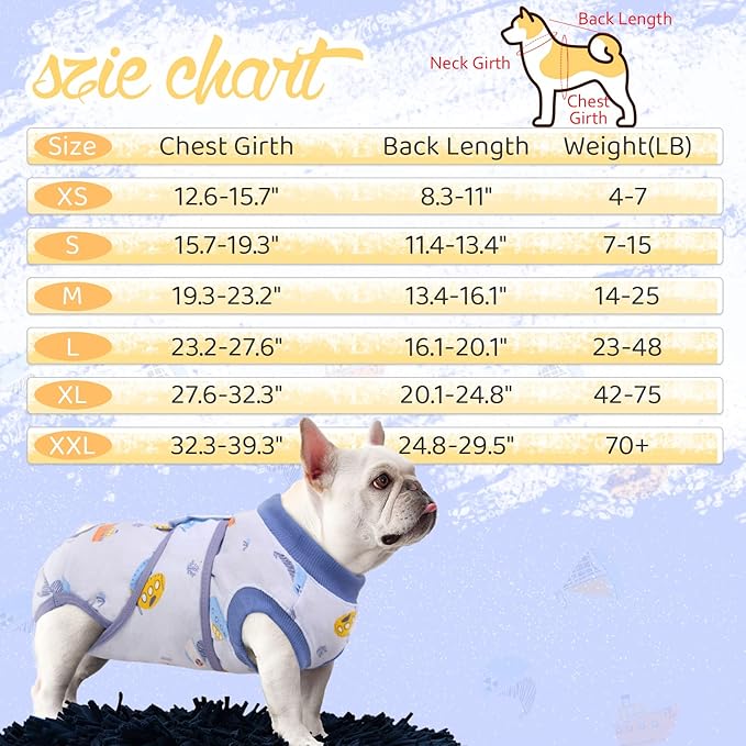 FUAMEY Recovery Suit for Dogs After Surgery,Soft Breathable Dog Bodysuit E-Collar & Cone Alternative Surgical Suit,Male Female Dog Neuter Spay Suits Anti Licking Wounds Onesie Blue Boat XS