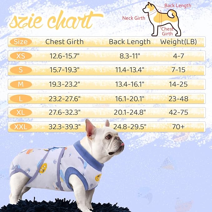 FUAMEY Recovery Suit for Dogs After Surgery,Soft Breathable Dog Bodysuit E-Collar & Cone Alternative Surgical Suit,Male Female Dog Neuter Spay Suits Anti Licking Wounds Onesie Blue Boat S