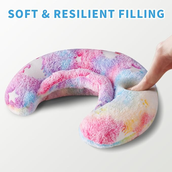 Glow-in-the-Dark U-Shaped Calming Pet Pillow for Dogs & Cats, Machine Washable Ultra-Soft Fleece Cover Comforting Neck Support Pillow for Elderly, Weak, Disabled Pets, Luminous for Nighttime (Rainbow)
