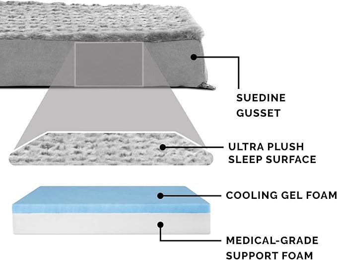 Furhaven Cooling Gel Dog Bed for Medium/Small Dogs w/ Removable Washable Cover, For Dogs Up to 35 lbs - Ultra Plush Faux Fur & Suede Mattress - Gray, Medium